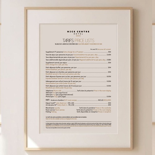 affiche-tarifs-hotel-restaurant affiche et posters. communications et informations